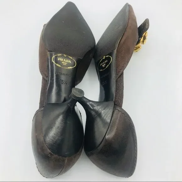 PRADA SNAKE BUCKLE GOAT SKIN d’ORSAY KITTEN PUMPS - Picture 8 of 10